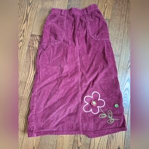Girl's Embroidered Corduroy Skirt in Rich Burgundy